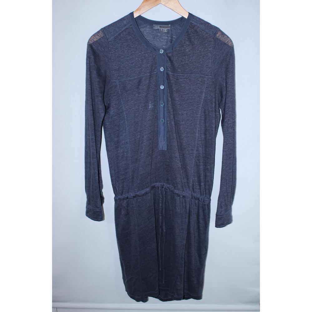 Vince‎ Women's Small Slate Gray Long Sleeve Linen Dress